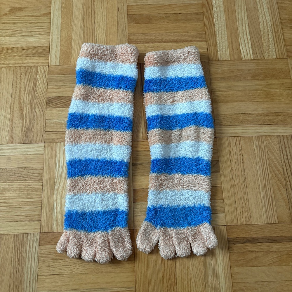 FWP: Striped Toe Socks in Blue, White, Peach